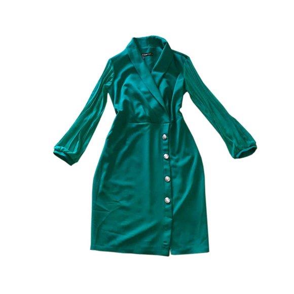 Green double breasted dress with long sheer sleeve - Picture 1 of 3